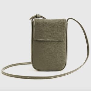 Quince Italian Leather Flap Phone Crossbody in Olive